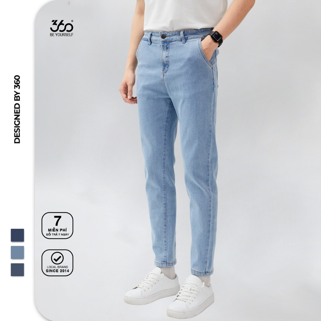 Quần jeans nam local brand 360 BOUTIQUE màu xanh denim - QJDTK302