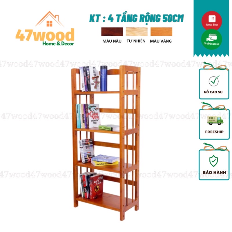 Kệ sách gỗ 4 tầng 50cm 47wood - Kệ gỗ đa năng 4 tầng rộng 50cm