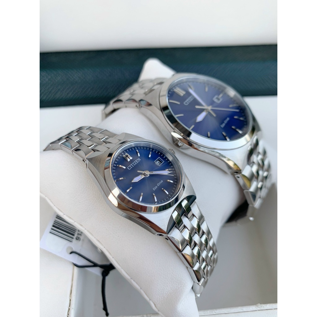 Đồng hồ cặp đôi Citizen Corso  BM7330-59L và EW2290-54L - Máy quartz pin năng lượng ánh sáng - Kính cứng