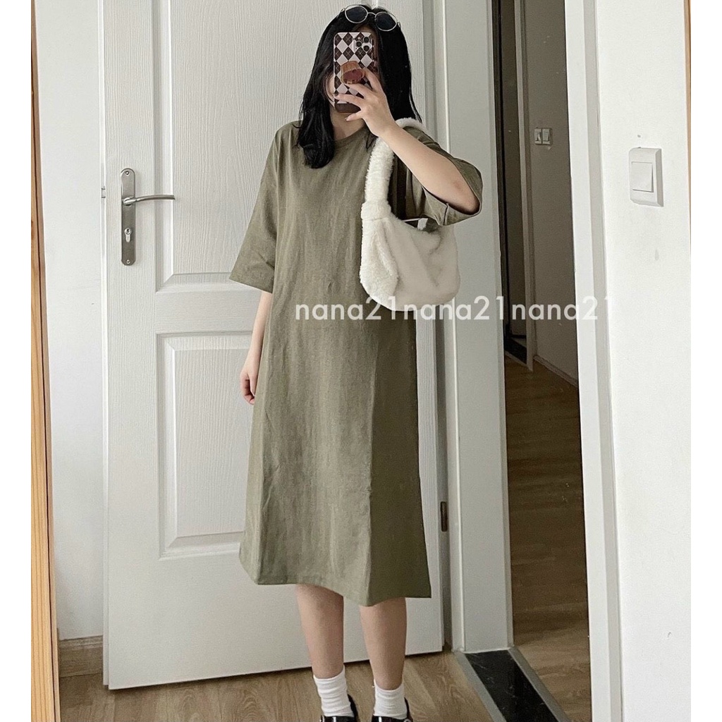 Đầm Vintage Rêu Và Đỏ Dáng Suông Nữ  🌸 Váy cộc tay lỡ thun form rộng đẹp bánh bèo cá tính Ulzzang