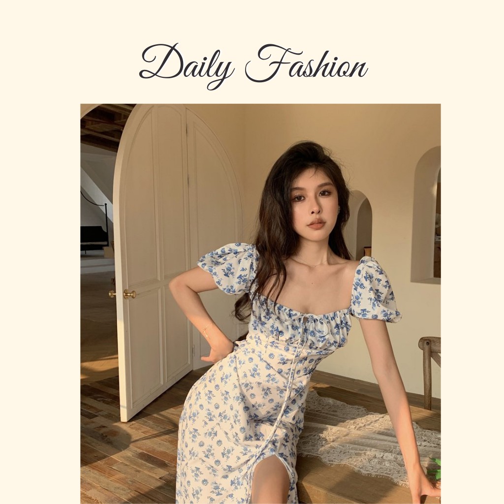 Đầm Maxi hoa xanh xẻ tà dáng dài đi biển giá rẻ, đẹp | BigBuy360 - bigbuy360.vn