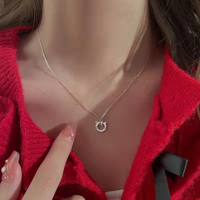 Vòng cổ Kim Loại Mỏng Mặt Hình Đầu Hổ Màu Bạc Dễ Thương Thời Trang Cho Nữ