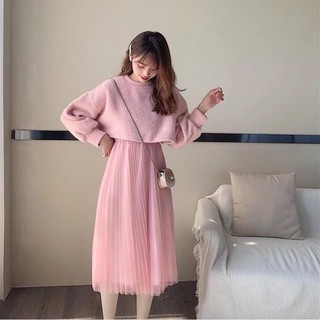 Set váy thu đông Xì tai bánh bèo