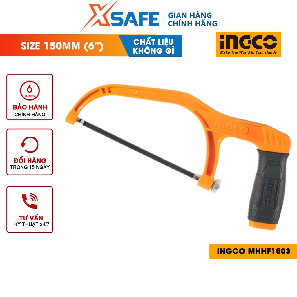 Khung cưa sắt mini INGCO MHHF1503 Cưa sắt cầm tay kích thước 150mm(6&quot;), thân nhôm, tay cầm êm gọn, với 1 chiếc lưỡi cưa