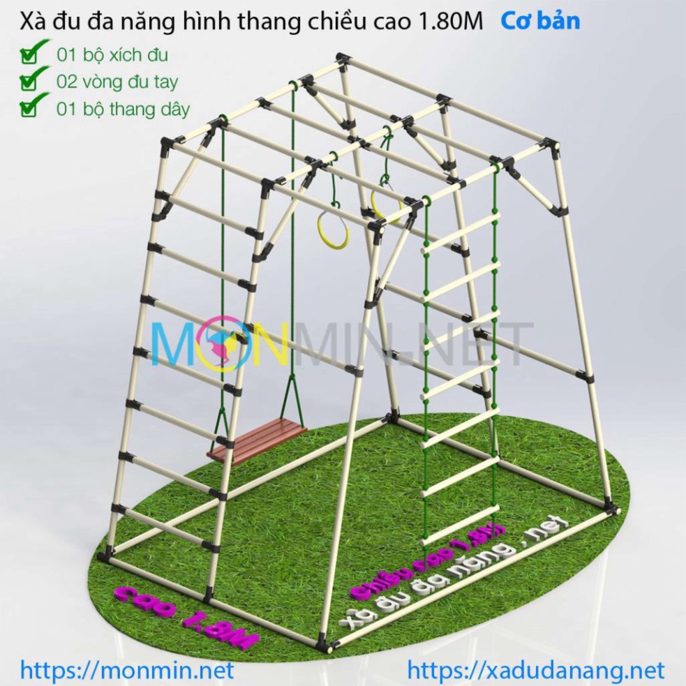 Xà đu đa năng Monmin_Khung vận động cho bé_Hình hộp thang cân_ Bộ cao 1.8m: 1+2+4+5