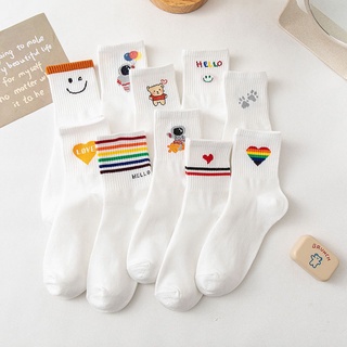 Tất, vớ cổ cao họa tiết cầu vồng cotton cao cấp, tất cổ cao cầu vồng phong cách Hàn Quốc