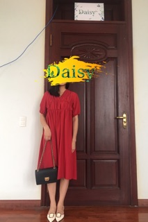 Váy bầu ( Đầm bầu) (Ảnh thật) Váy đỏ tay lỡ