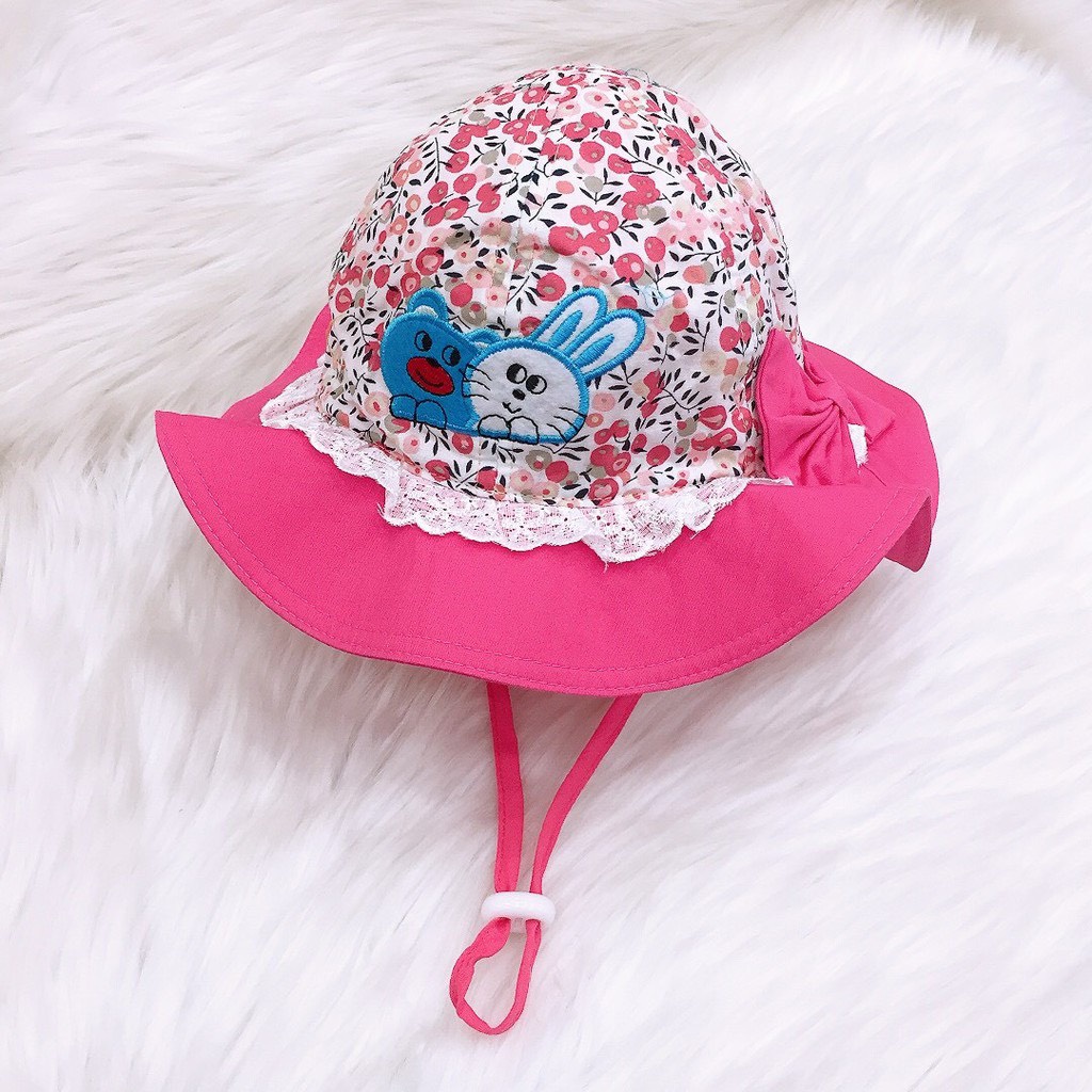 (Mẫu mới)Nón Vành Bé Gái Lượn Ren Thỏ Gấu Duy Ngọc Cao Cấp Size 50 Dành Cho Bé Từ 2 Tuổi Đến 4 Tuổi