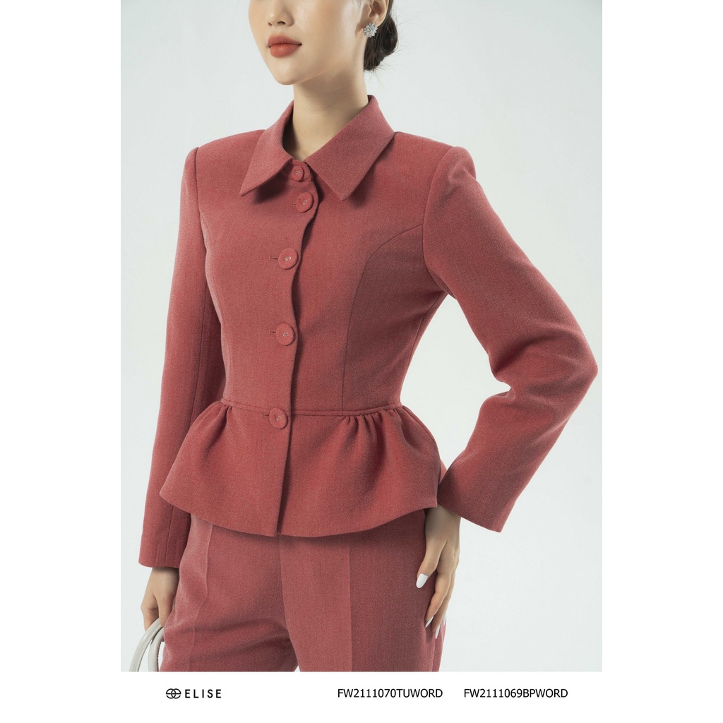 Áo vest xốp đỏ nhún eo thiết kế Elise FW2111070TUWORD