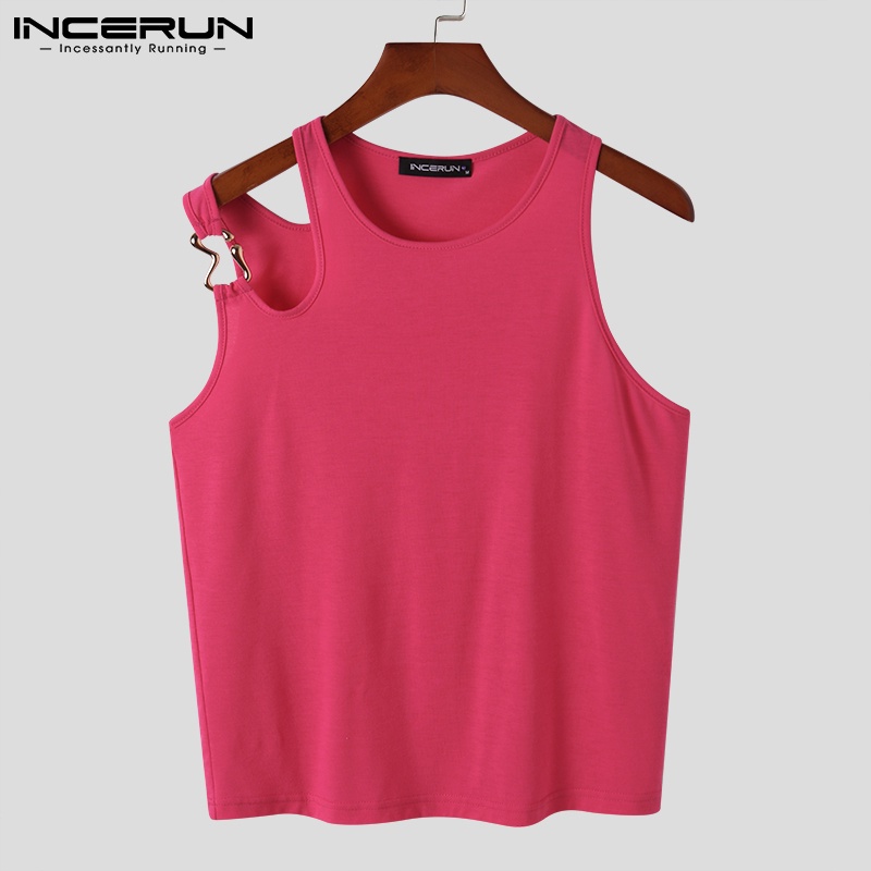 Áo tank top INCERUN màu trơn cổ tròn khoét lỗ không tay giải trí mùa hè cho nam