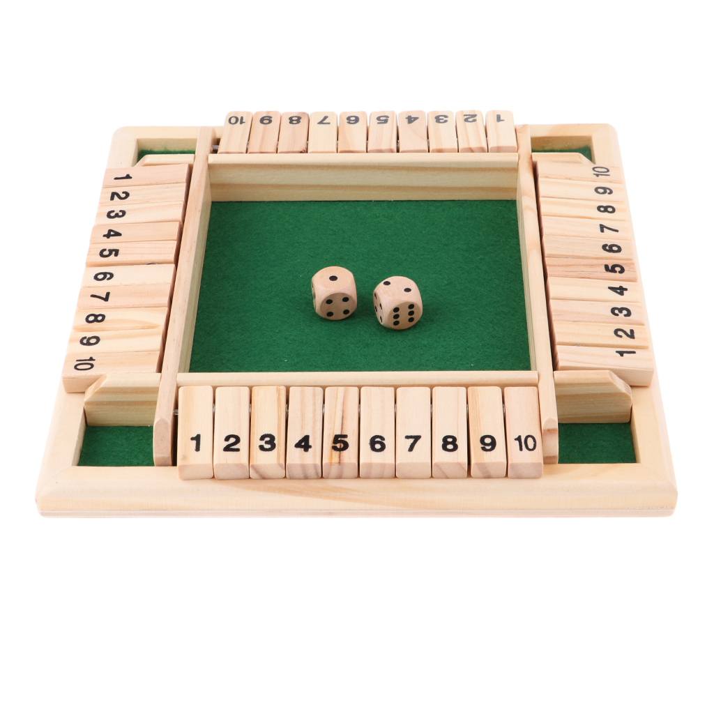 Wood Deluxe 4 Sided 10 Number Shut the Box Dice Board Game Kids Adults