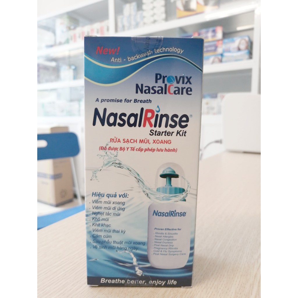 Bình rửa mũi cao cấp Nasal Rinse tặng kèm 10 gói muối