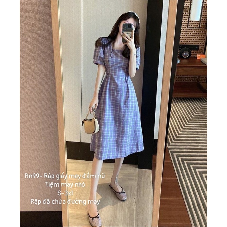 RN99_Rập giấy may đầm cổ vuông nữ
