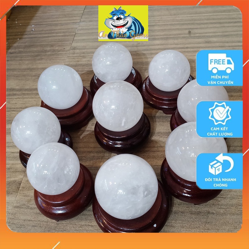 Quả Cầu Phong Thủy Đá Thach Anh TrắngTự Nhiên Size 7cm - Trang Trí Bàn Làm Việc