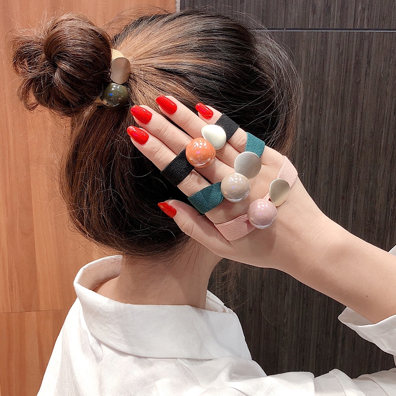 Dây buộc tóc phối hạt màu trơn thiết kế hợp thời trang Hàn Quốc cho nữ