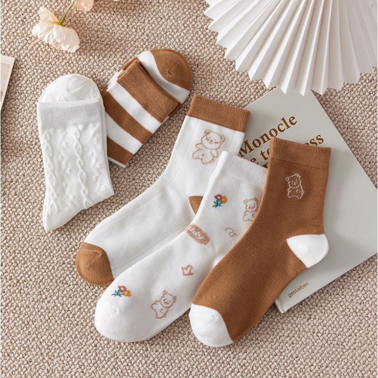 Set 5 Đôi Tất Vớ Nữ Cao Cổ Gấu Teddy 2022