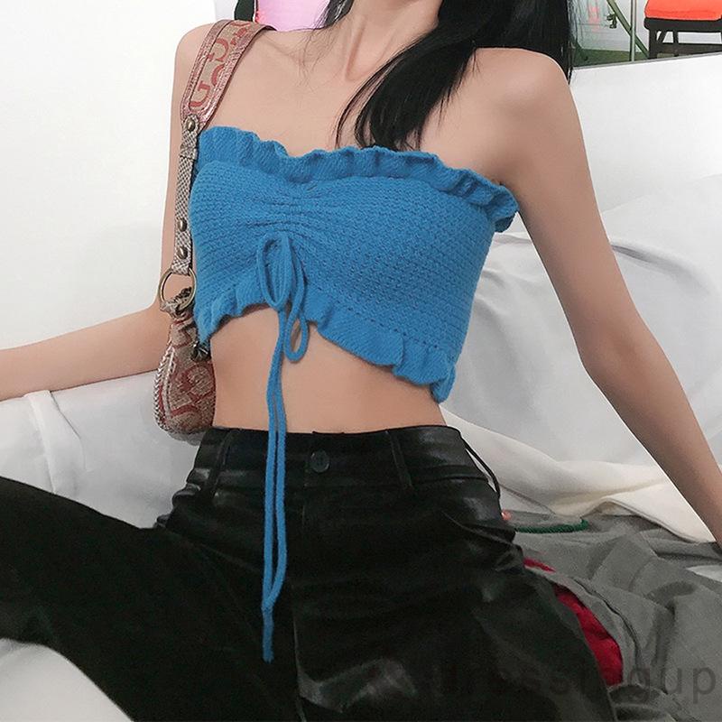 Áo ống nhún bèo màu sắc trơn thời trang mùa hè dành cho nữ