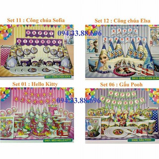 ( có sẵn 17 mẫu ) Set 9 món trang trí bàn sinh nhật cho bé