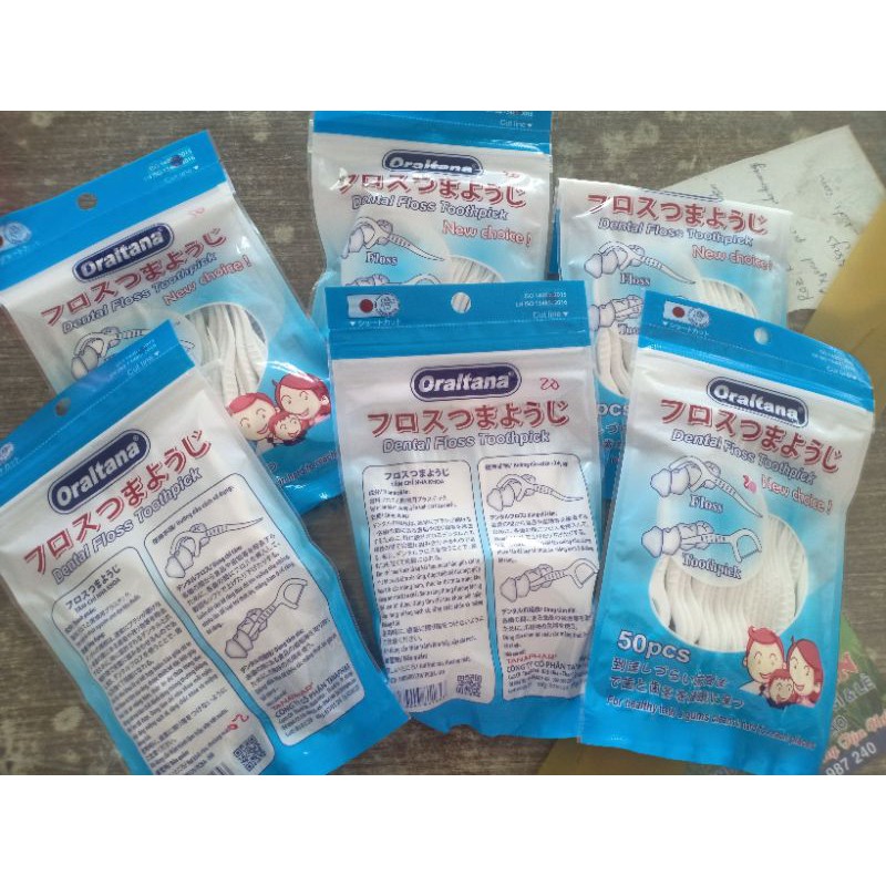 Tăm chỉ nha khoa Oraltana Bịch 50 cái. Dental Floss Toothpick