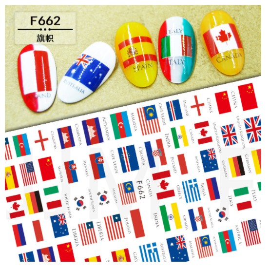 Sticker & Decal dán móng tay hình cờ, quốc kỳ