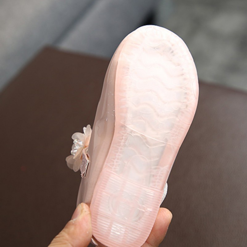 Giày Công Chúa Đế Mềm Chống Trượt Bằng PU Đính Hoa Dễ Thương Cho Bé Gái