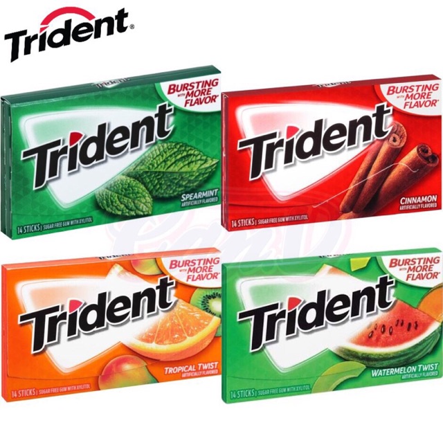 Hộp 12 thanh kẹo cao su Mỹ Trident