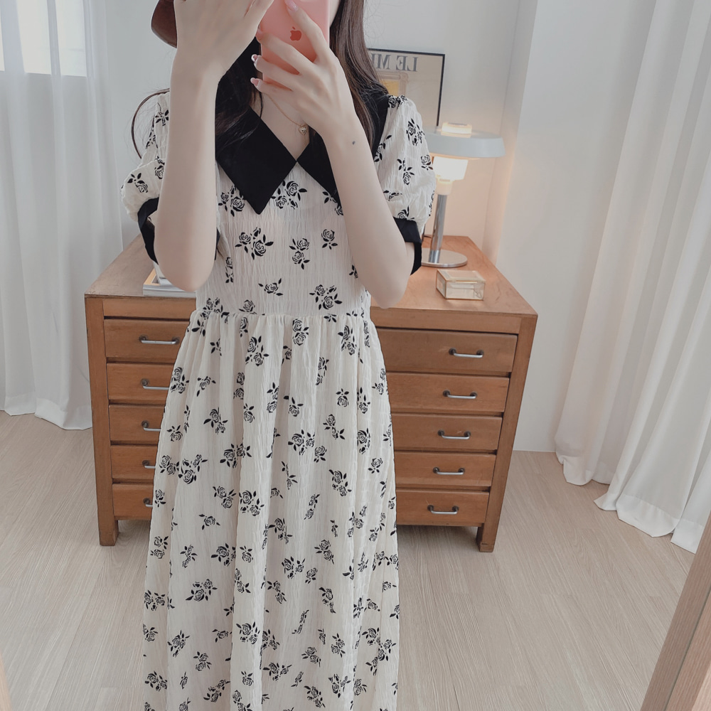 Đầm Cổ Bẻ In Họa Tiết Hoa Thời Trang Hàn Quốc Cho Nữ