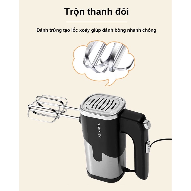 Máy đánh trứng, máy đánh trứng cầm tay SOKANY 800W có 5 tốc độ chuyên đánh bột, đánh trứng