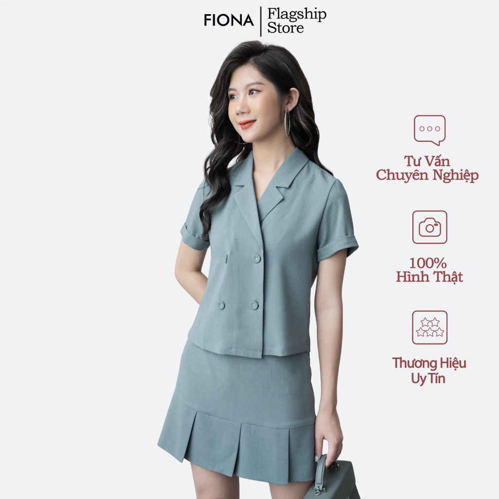 Áo sơ mi nữ tay cộc FIONA, gấu lật đính 4 cúc F550181