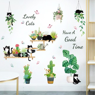 Decal dán tường Cây cảnh và lovely cat