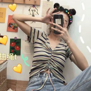 Áo kiểu sọc dây rút