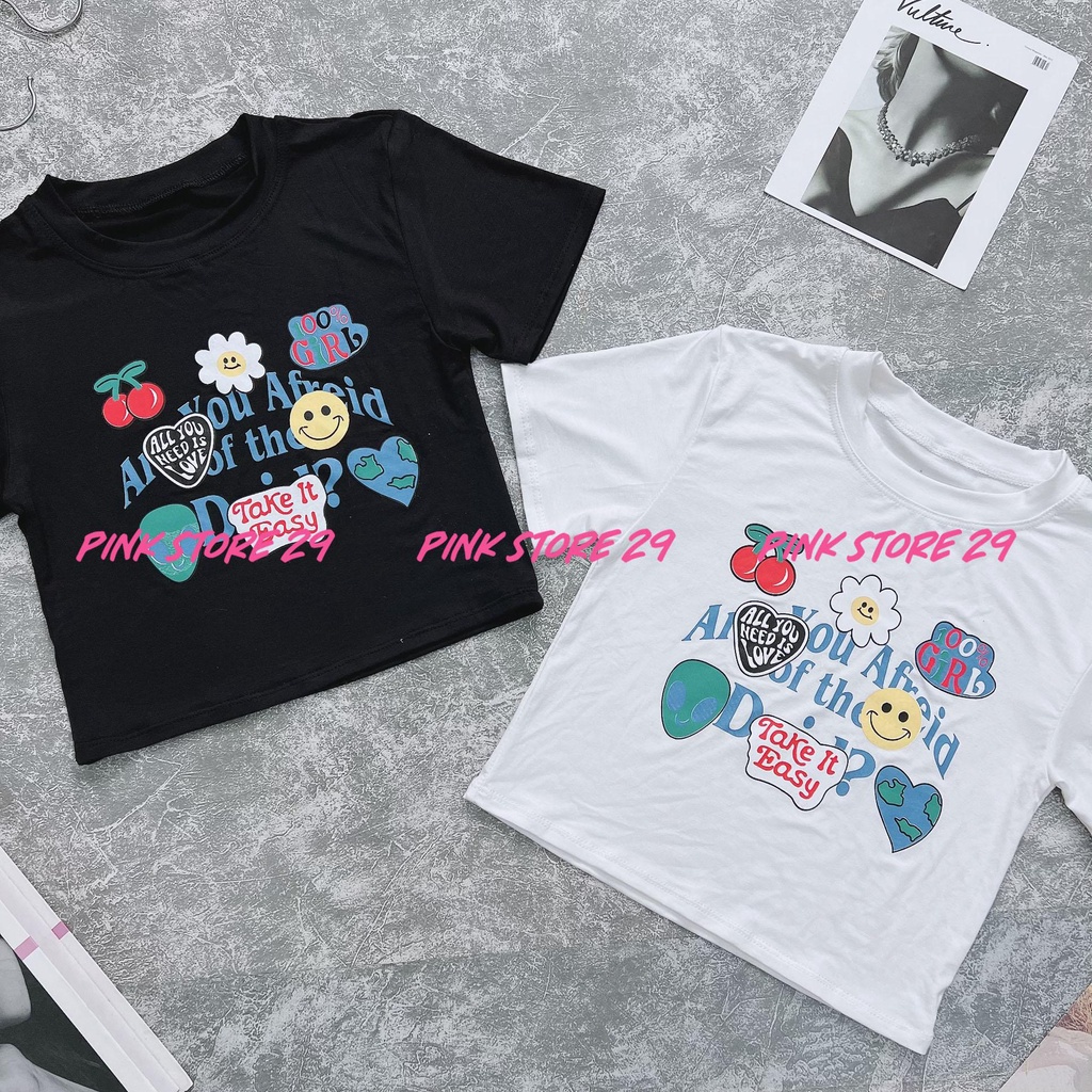 Áo Croptop Tay Ngắn PINKSTORE29, Dáng Ôm Body In Hình A5460