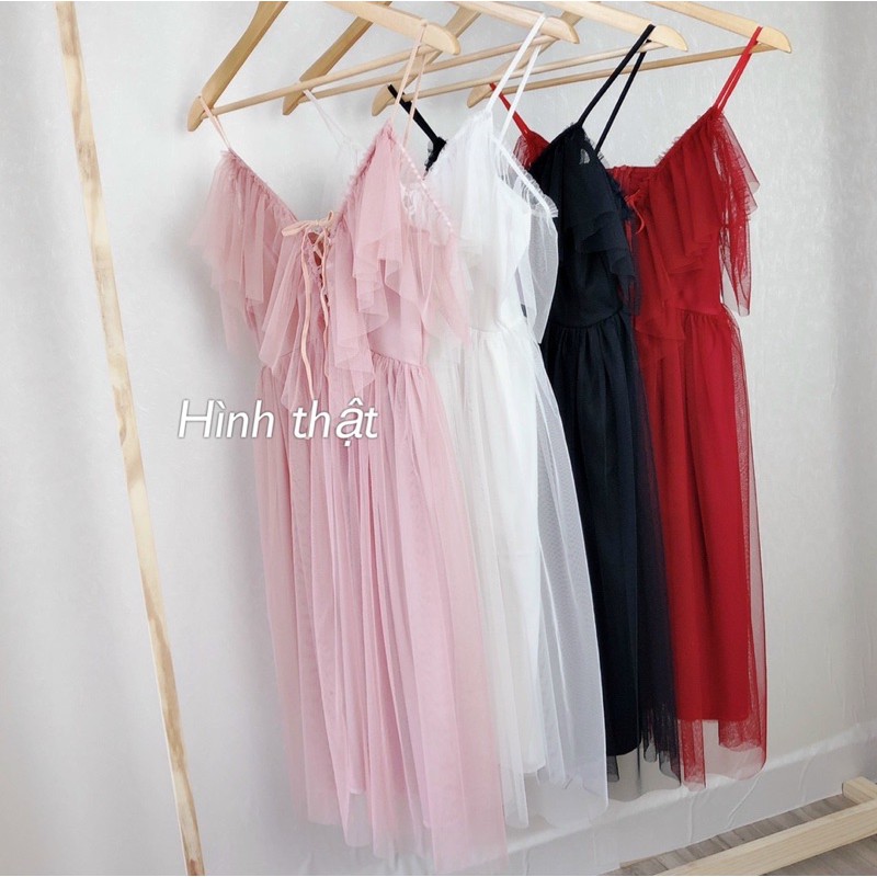 Đầm lưới côn chúa 2 dây trễ vai, kèm clip và hình thật | BigBuy360 - bigbuy360.vn