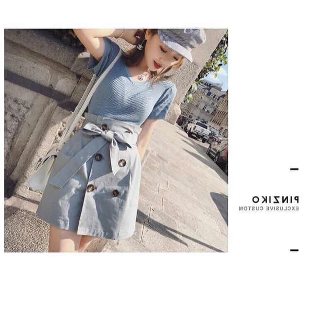 Set ao váy xanh nhạt