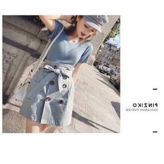 Set ao váy xanh nhạt