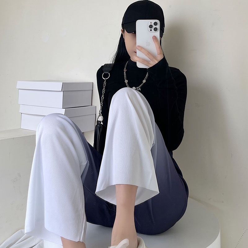 SUXI Quần ống rộng Lưng Cao Màu Gradient Phong Cách Retro Cho Nữ