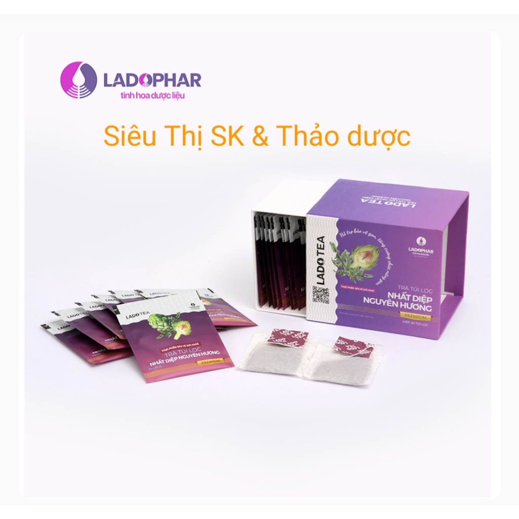 [Thơm-ngọt hậu]Trà Atiso Ladophar túi lọc Nhất Diệp Nguyên Hương. Hộp 100 túi và 20 túi. Siêu thị sức khỏe