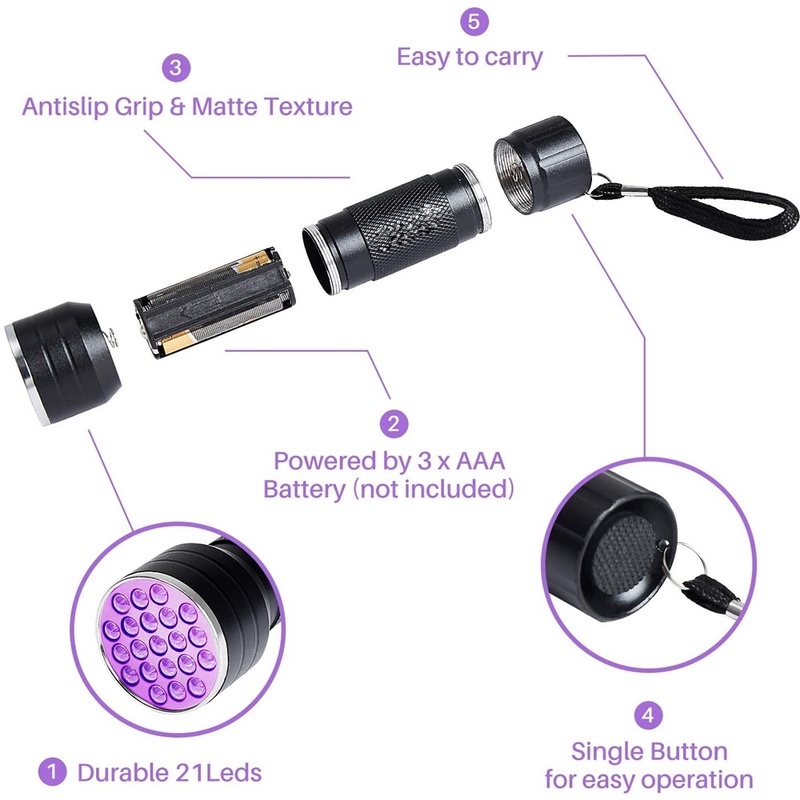 1 Đèn Pin 21 Bóng Led UV Bằng Hợp Kim UV Chống Nước Tiện Dụng