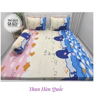Bộ ga gối { 4 Món } Thun Lạnh Hàn Quốc  ( 1 ga bọc + 2 vỏ gối nằm + 1 vỏ gối ôm )