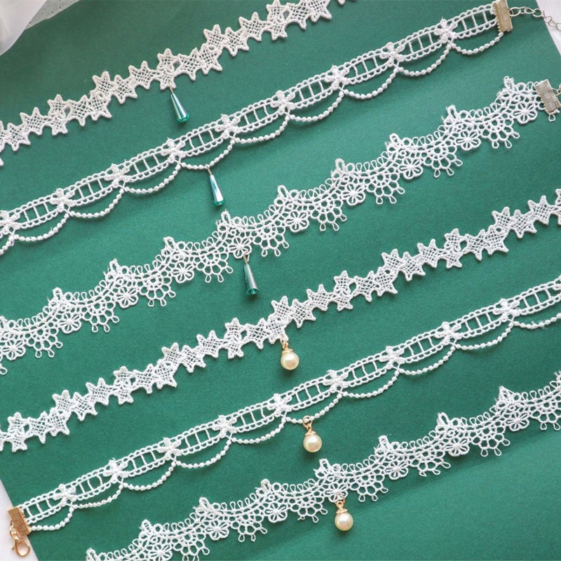 Vòng Cổ Choker Ren Trắng Đính Ngọc Trai Phong Cách Hàn Quốc