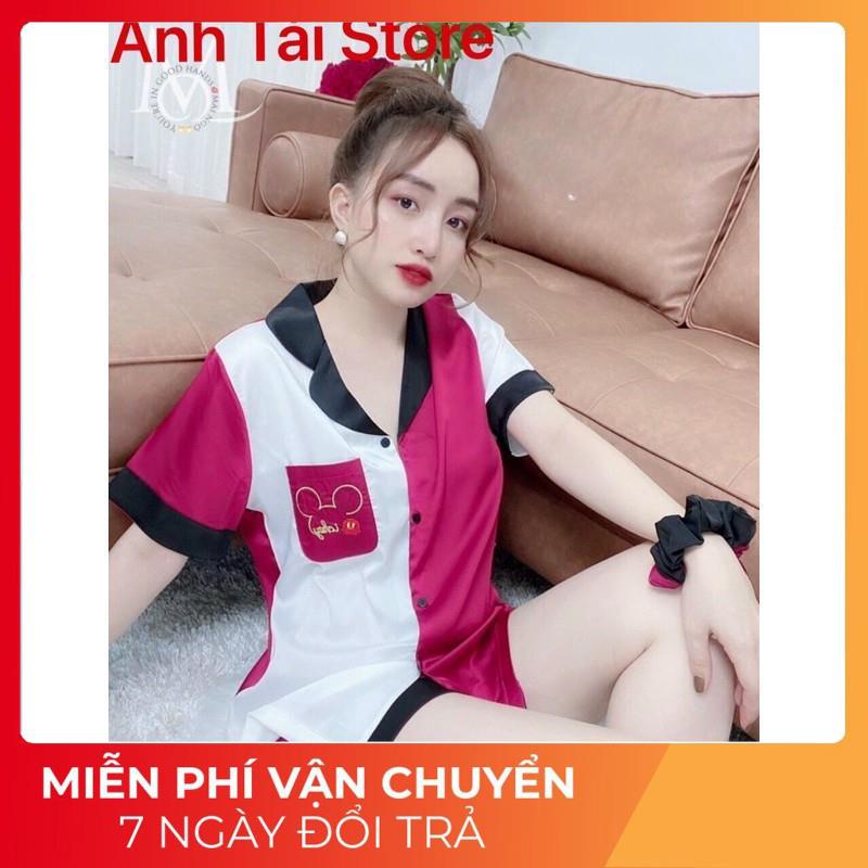 Bộ ngủ pijama nữ tay cộc quần đùi lụa Satin Hàn mềm mát không nhăn không bai xù overs size đến 60kg phong cách Hàn AT116