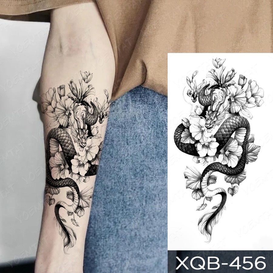 Hình Xăm Dán Tạm Thời Hình Rắn/ Rồng/ Hổ/ Hoa Hồng Chống Thấm Nước Cho Nam Và Nữ