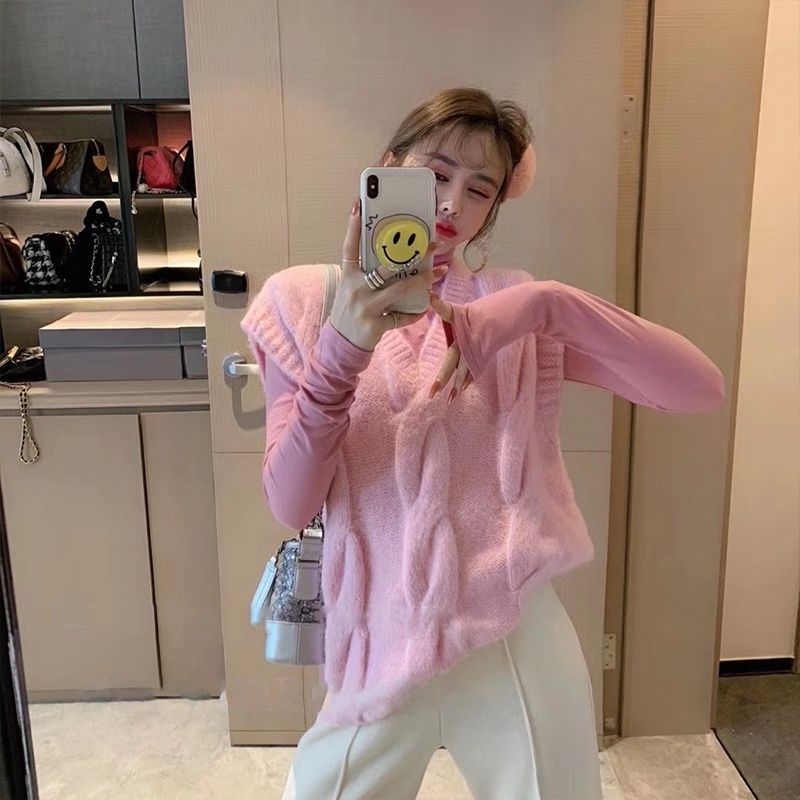 Cửa Hàng Mới Áo Sweater Dệt Kim Không Tay Cổ Chữ V Xoắn Thắt Eo Thời Trang Hàn Quốc Phổ Biến Dành Cho Học Sinh Nữ