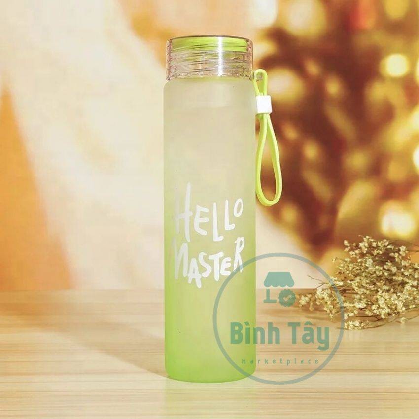 [GIÁ SỈ]  BÌNH THUỶ TINH ĐỰNG NƯỚC IN CHỮ HELLO MASTER MÀU SẮC 420ML ML-A001