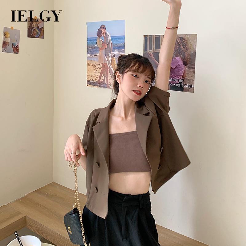 Áo croptop IELGY eo cao tay ngắn phong cách Hàn Quốc thời trang cho nữ