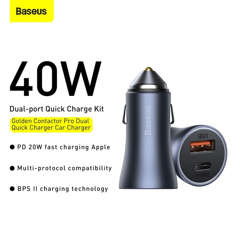 Bộ Sạc Nhanh Xe Hơi Baseus 20w QC 4.0 3.0 US Type C PD Cho iPhone 12 Max Pro