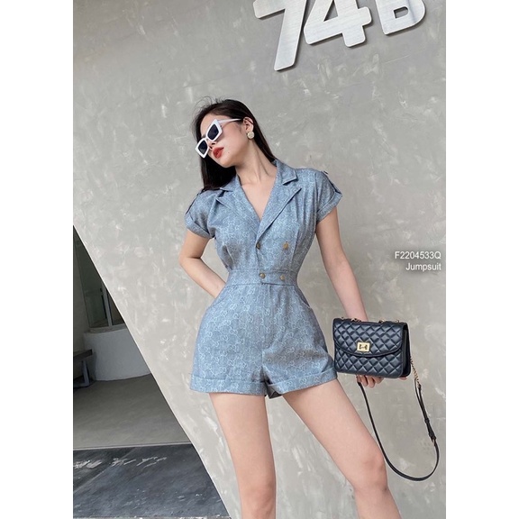 Jumpsuit short cổ vest phối nút tay liền 0422