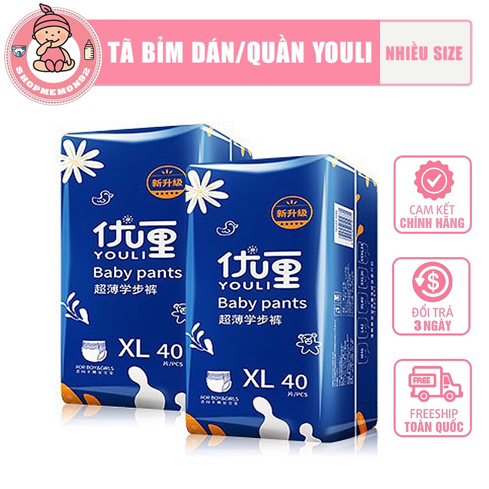 Tã Bỉm Dán/Quần YOULI XANH nội địa Trung đủ Size S108/M92/M88/L84/XL80/XXL72/XXXL68