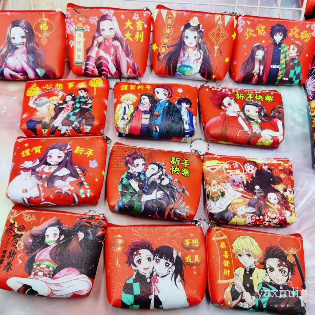 Ví Ngắn Đựng Tiền Xu Kamado Tanjiro Nezuko My Wife Zenitsu Bằng Da pu In Họa Tiết Demon Slayer