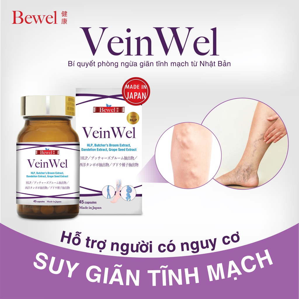 Viên Uống Suy Giãn Tĩnh Mạch Bewel Veinwel Giúp Giảm Các Triệu Chứng Suy Giãn Tĩnh Mạch (Hộp 45 Viên)